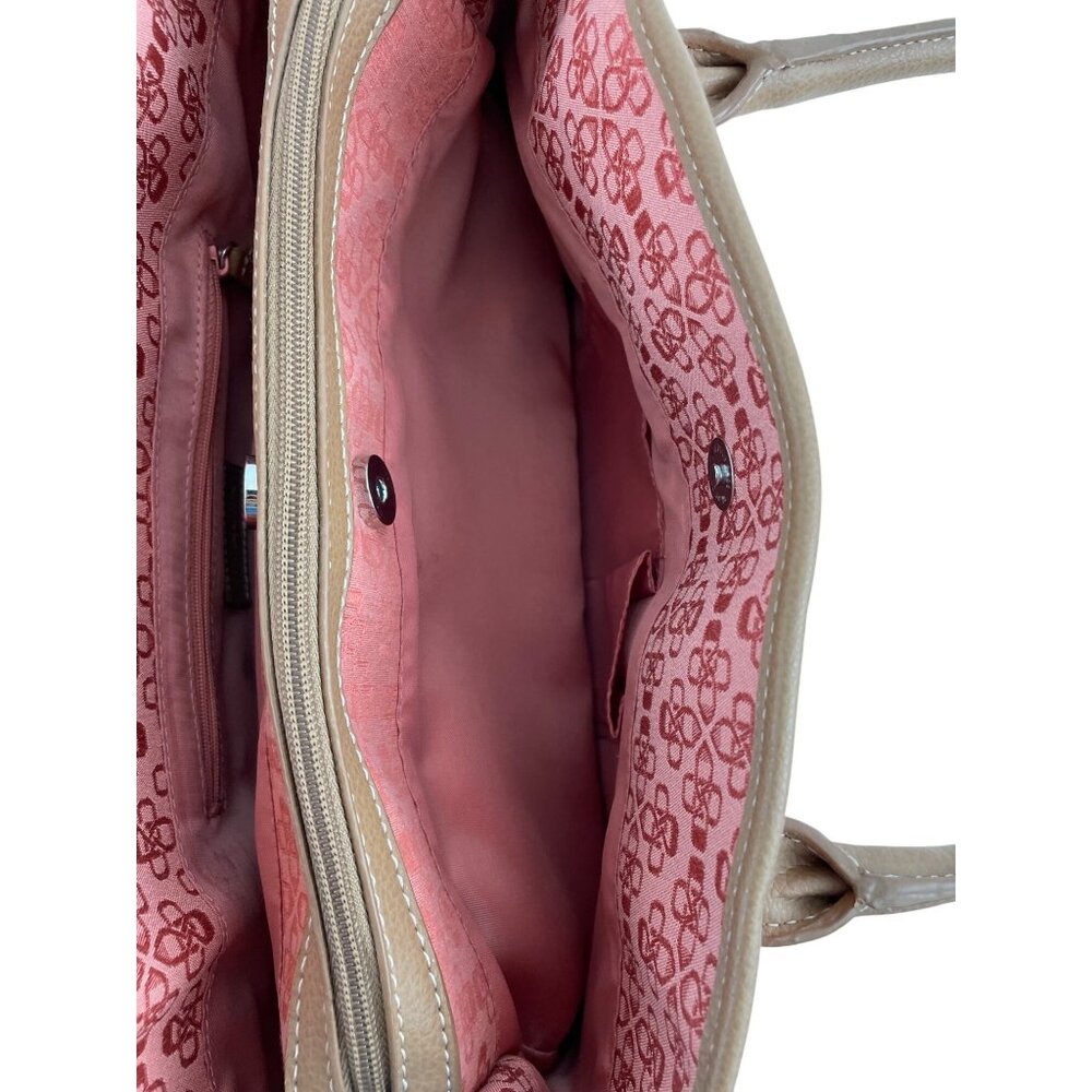 Croft & Barrow Pink Print Canvas Shoulder Bag Tan Faux Leather Handles - Picture 11 of 16